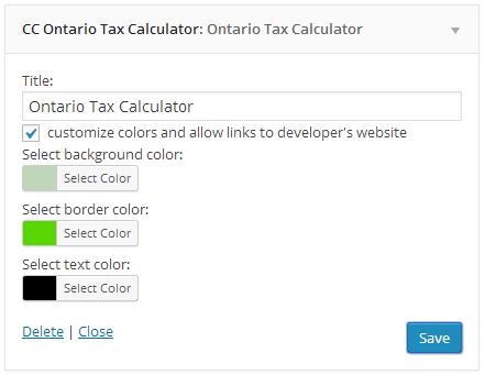 Ontario tax calculator widget advanced setup